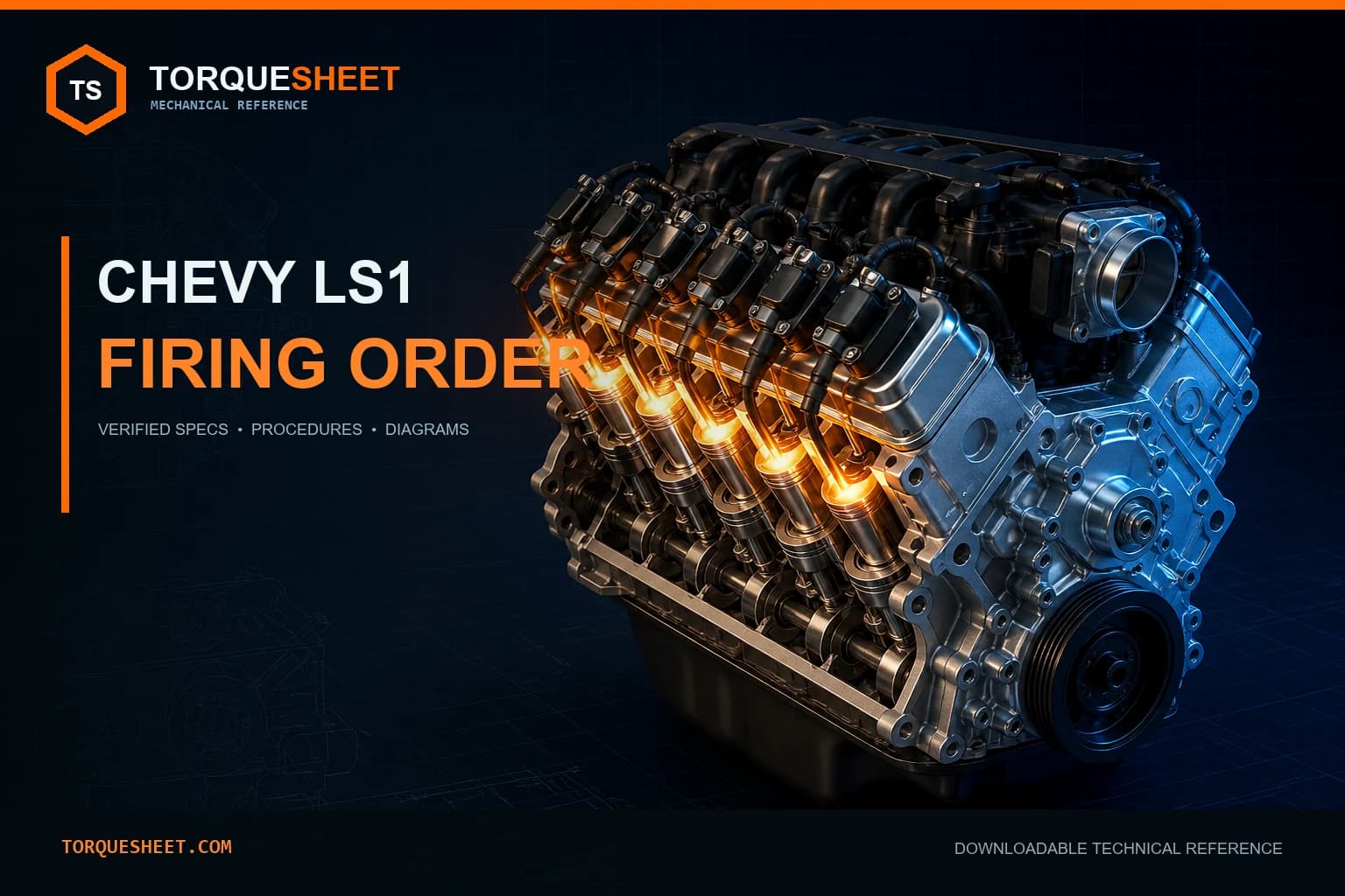 Chevy LS1 Firing Order and Cylinder Numbering Diagram — TorqueSheet technical feature image