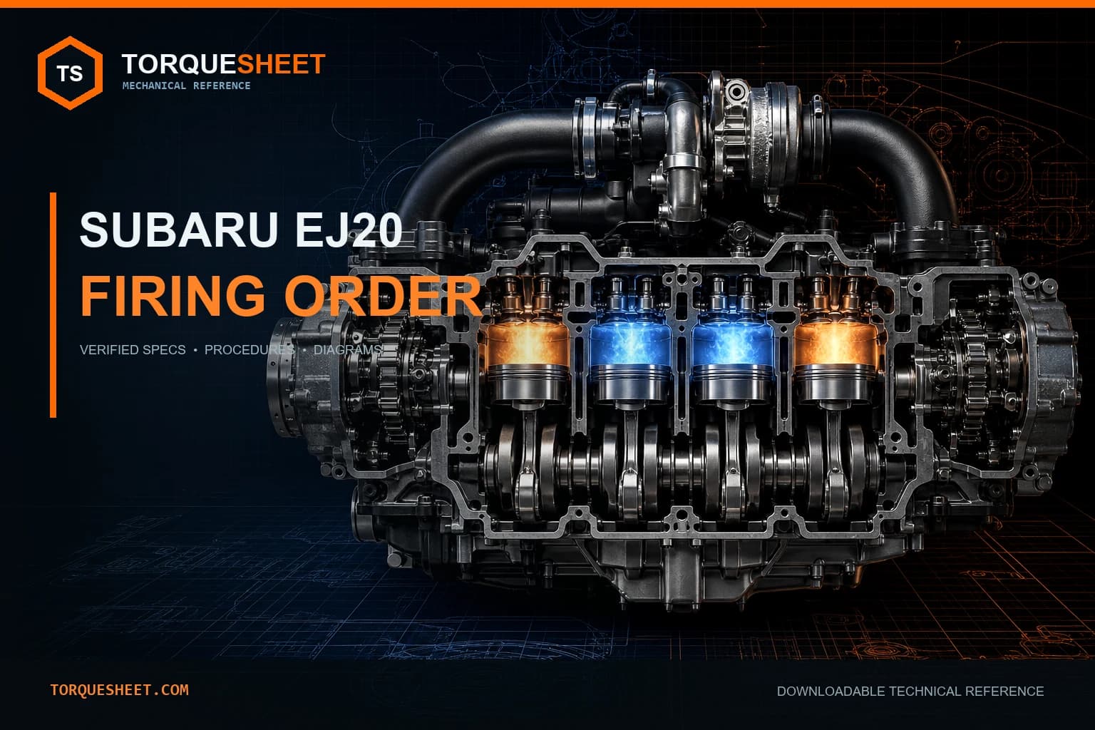 Subaru EJ20 Firing Order and Cylinder Numbering Diagram — TorqueSheet technical feature image